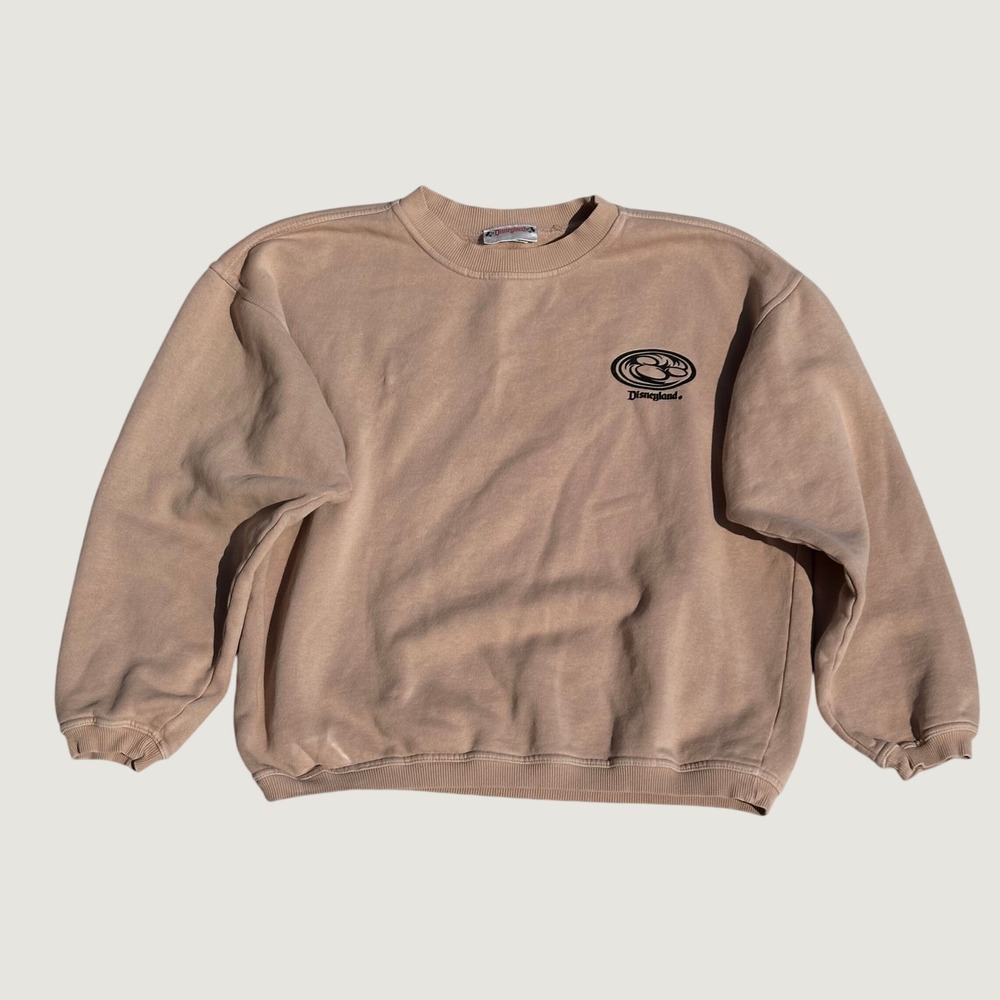Vintage Disneyland Mickey Mouse Surfing Tribal Graphic Sweatshirt Tan Medium